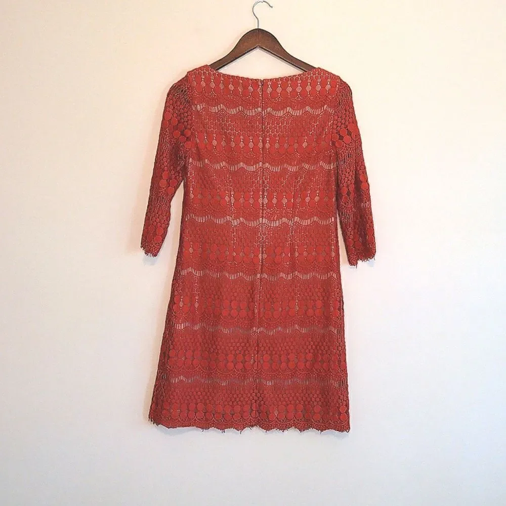 Eliza J Orange Embroidered Lace Overlay Boatneck Sheath Dress 6
